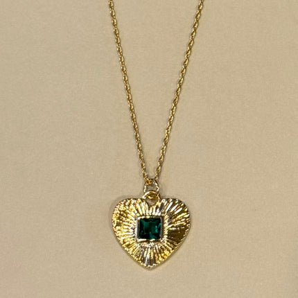 Gold Emerald Heart Necklace