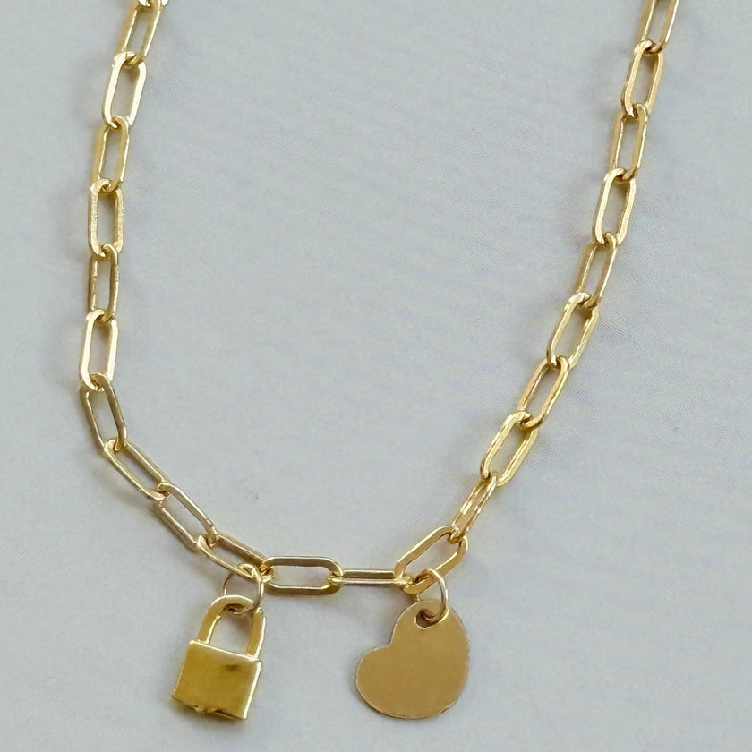 Gold Locked  Down Heart Bracelet