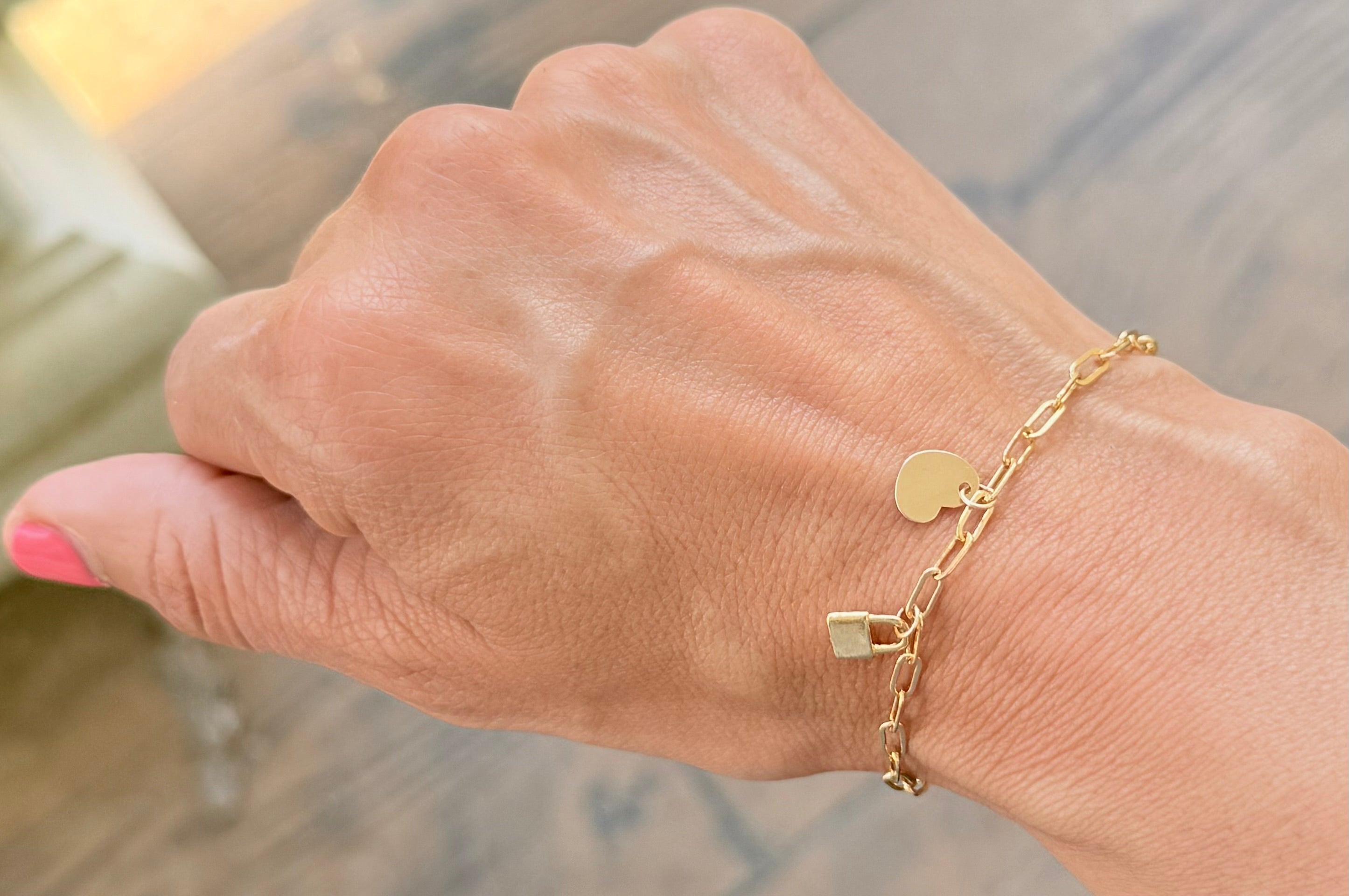 Gold Locked  Down Heart Bracelet