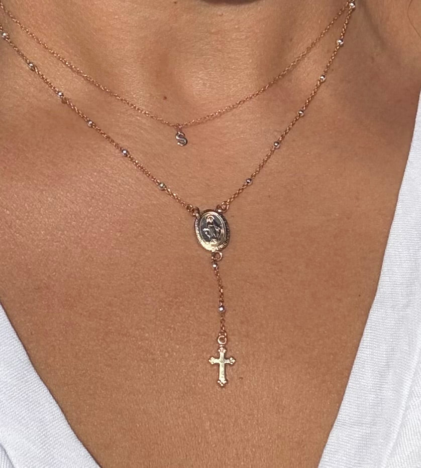 Sterling Silver Gold Filled Lariat Rosary Necklace