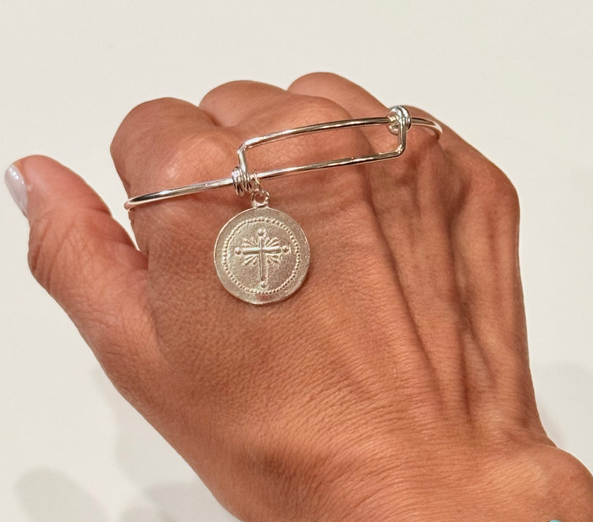 Cross Coin Wire Bracelet