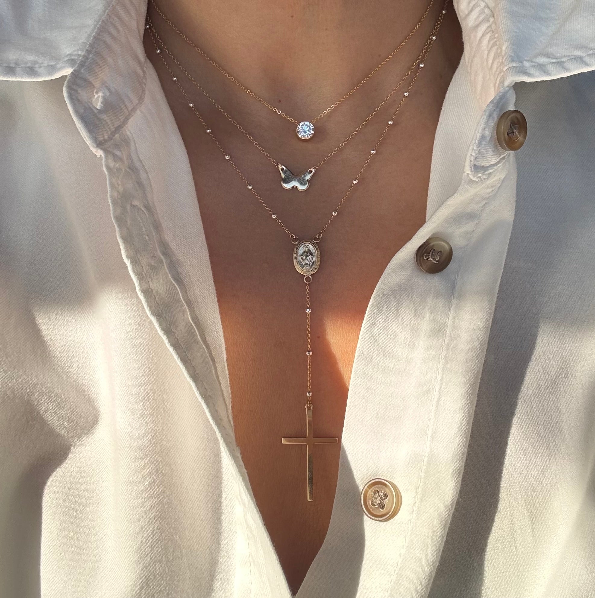 Gold Floating Solitaire Necklace