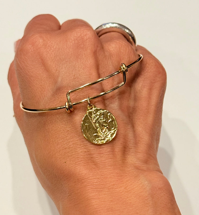 Gold Saint Michael The Archangel Wire Bracelet