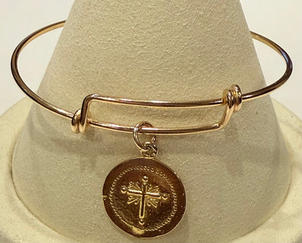 Gold Cross Charm Wire Bracelet