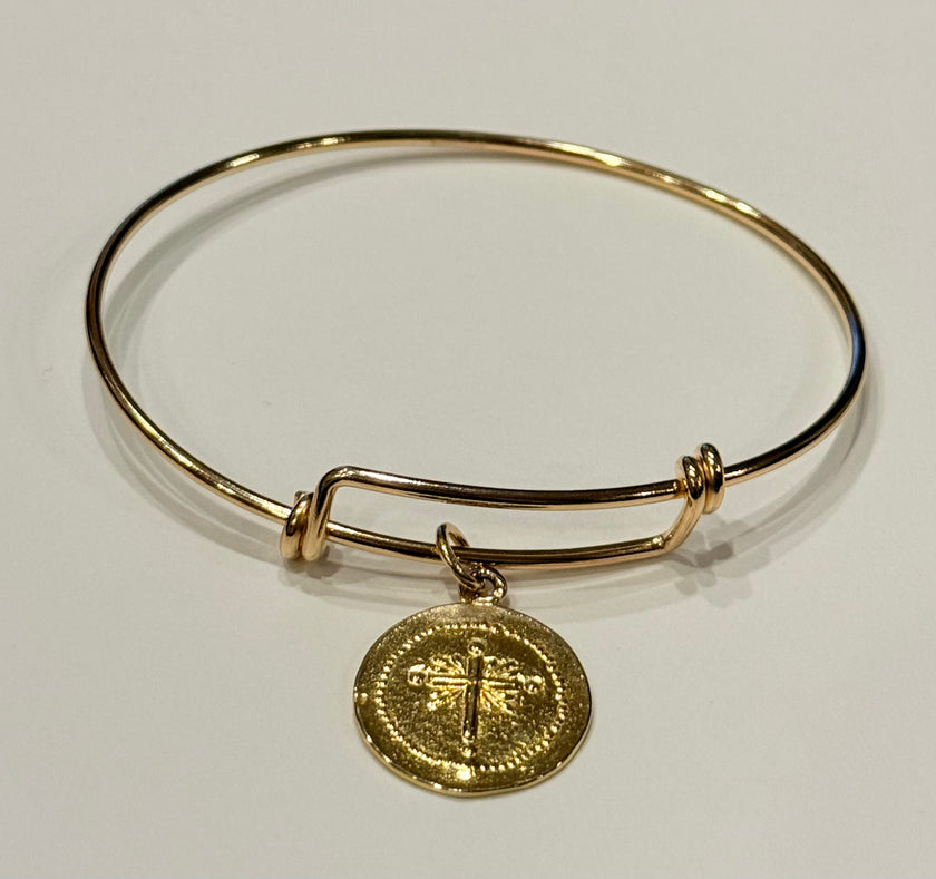 Gold Cross Charm Wire Bracelet