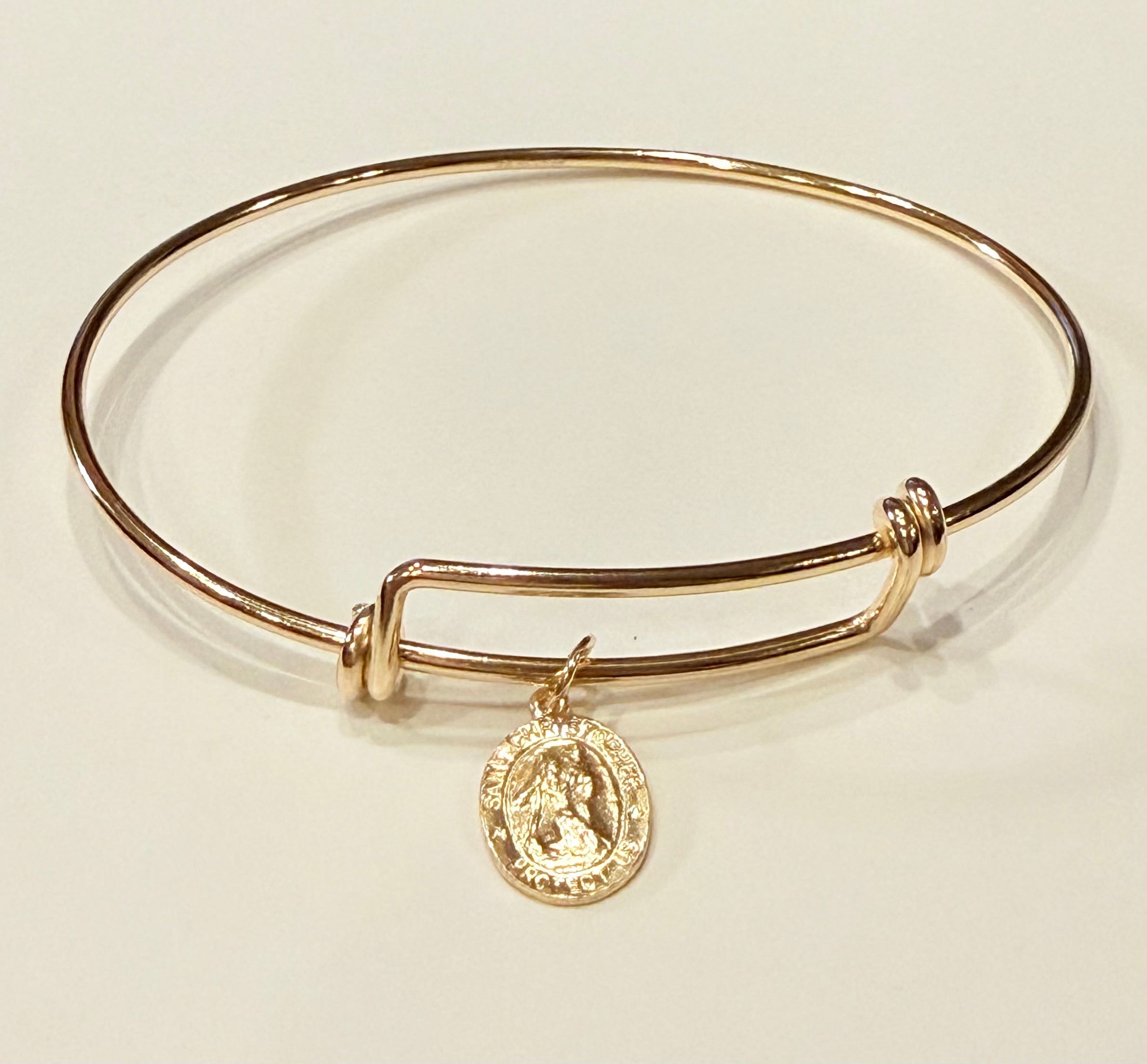 Gold Petite Saint Christopher Charm Wire Bracelet