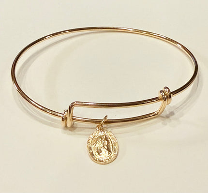 Gold Petite Saint Christopher Charm Wire Bracelet