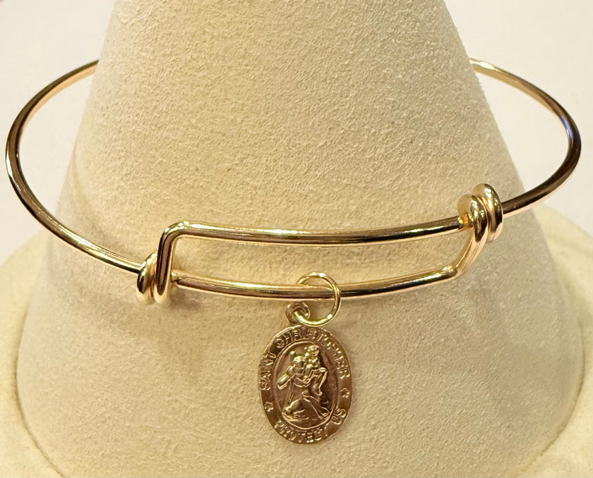 Gold Petite Saint Christopher Charm Wire Bracelet