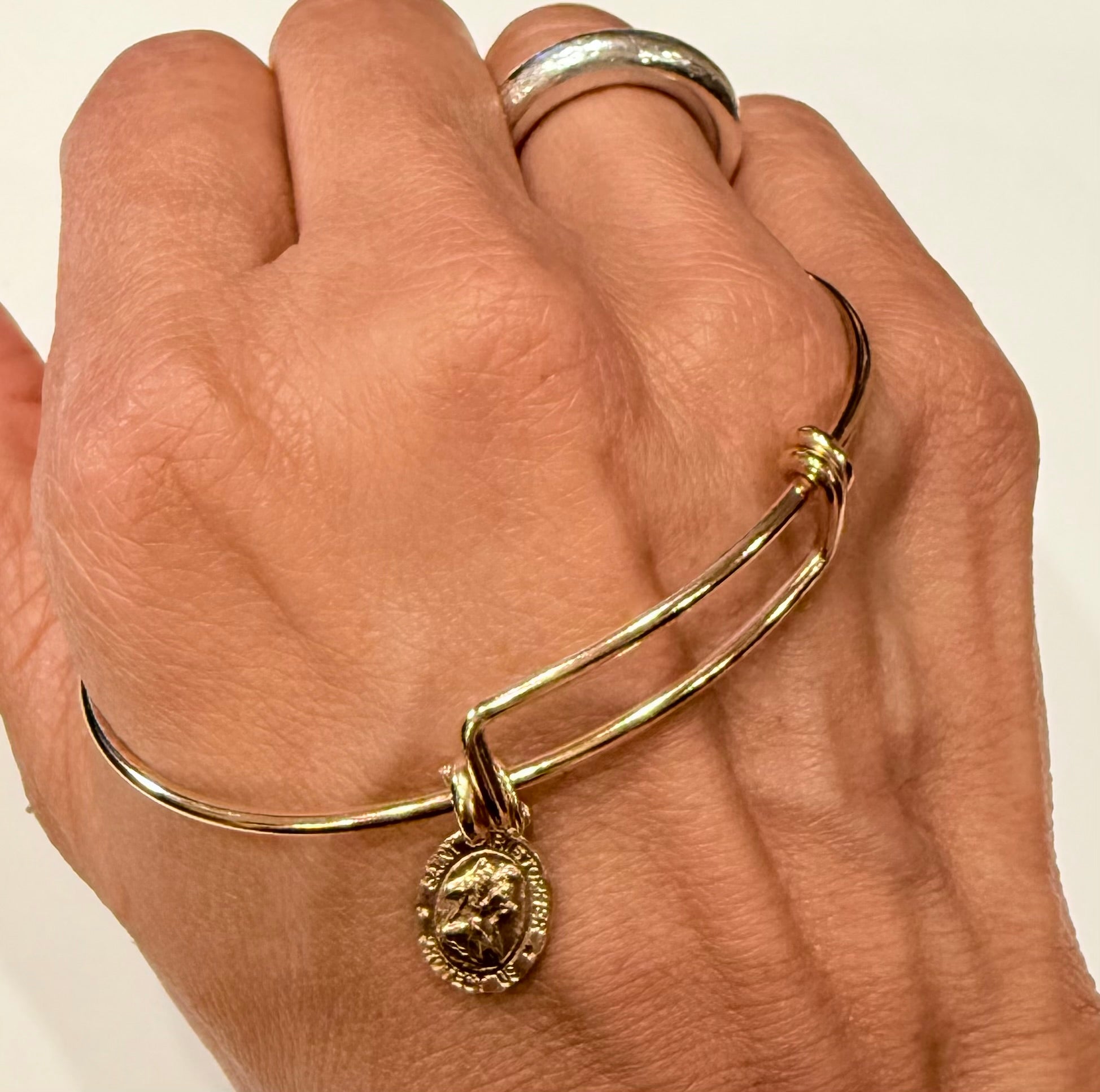 Gold Petite Saint Christopher Charm Wire Bracelet