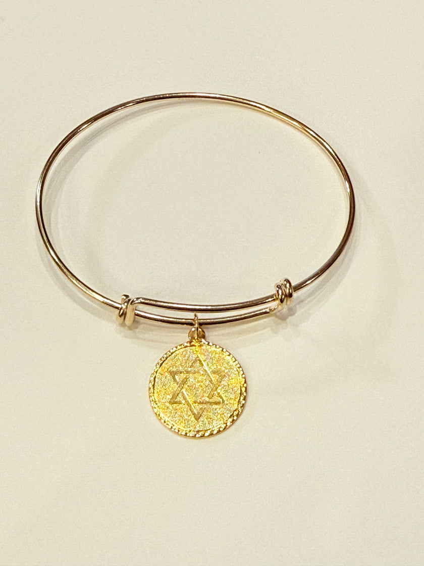 Gold Star of David Charm Wire Bracelet