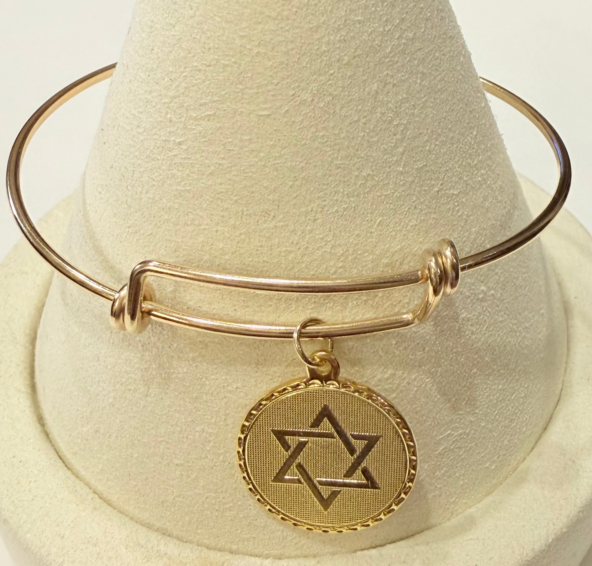 Gold Star of David Charm Wire Bracelet