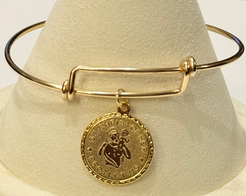 Gold Saint Christopher Charm Wire Bracelet
