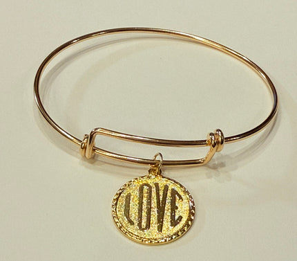 Gold Love Charm Wire Bracelet