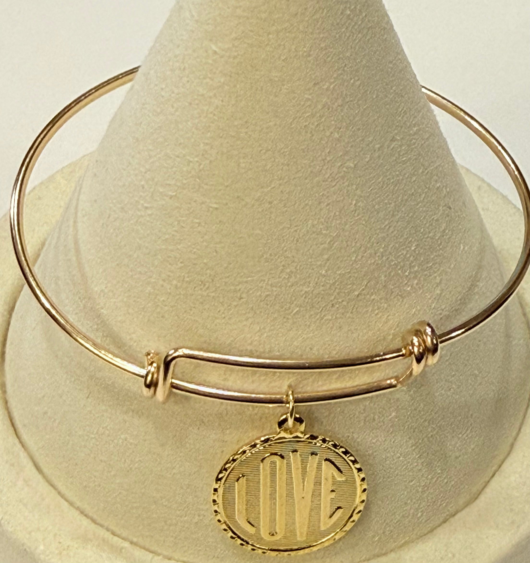 Gold Love Charm Wire Bracelet