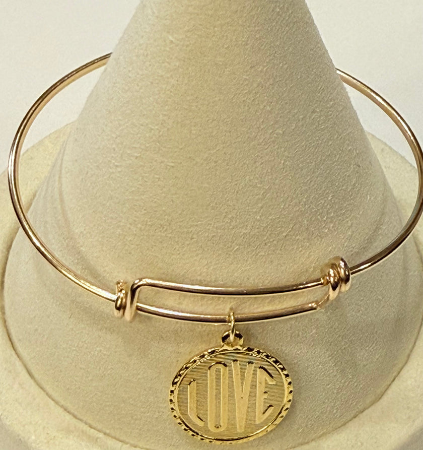 Gold Love Charm Wire Bracelet