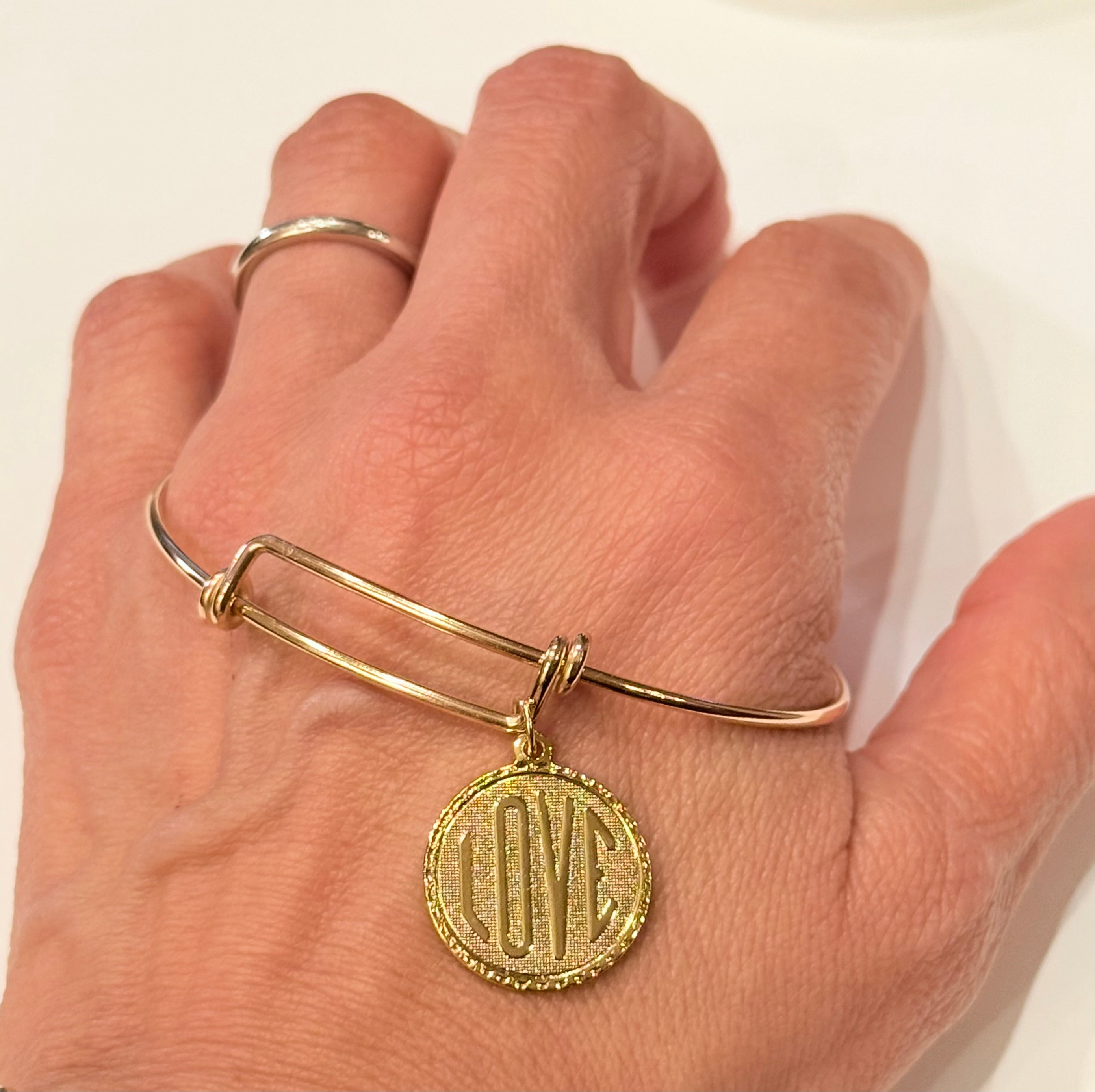 Gold Love Charm Wire Bracelet