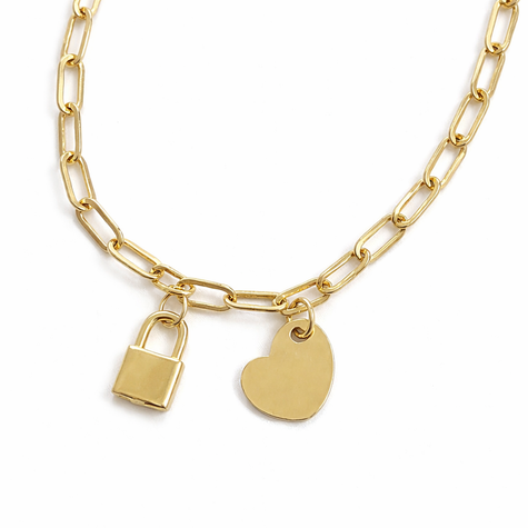 Gold Locked  Down Heart Bracelet